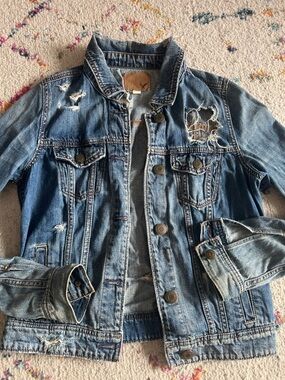 American Eagle Outfitters Distressed Blue Denim Jacket